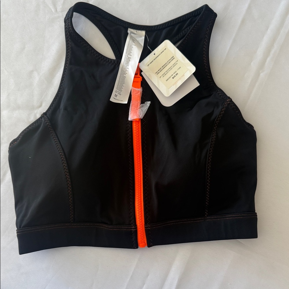 Fabletics Black and Orange Zip Sports Bra